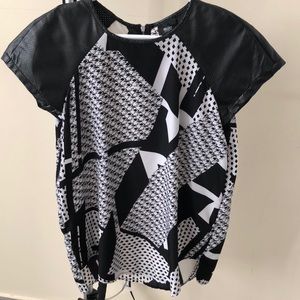 3 for $15—- Black and White Leather sleeve top